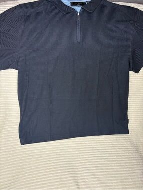 Ted Baker Navy Short-Sleeve Ribbed Half-Zip Polo